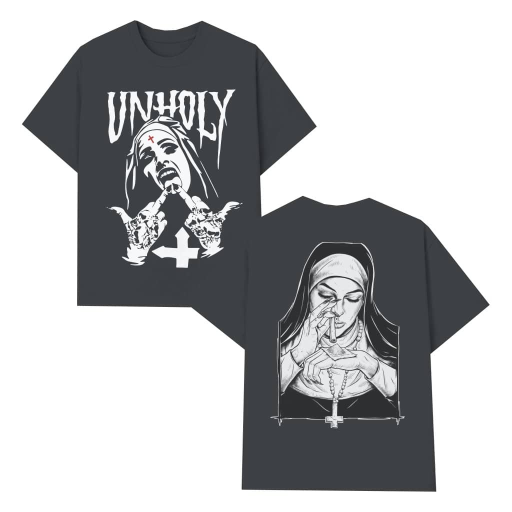 Holy Nun Gothic T-shirt – Gift for Women Retro Y2k Streetwear 2 Sided Print