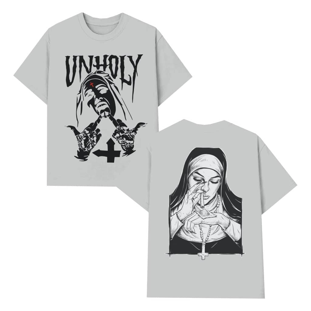 Holy Nun Gothic T-shirt – Birthday Gift for Her Retro Y2k Streetwear 2 Sided Print
