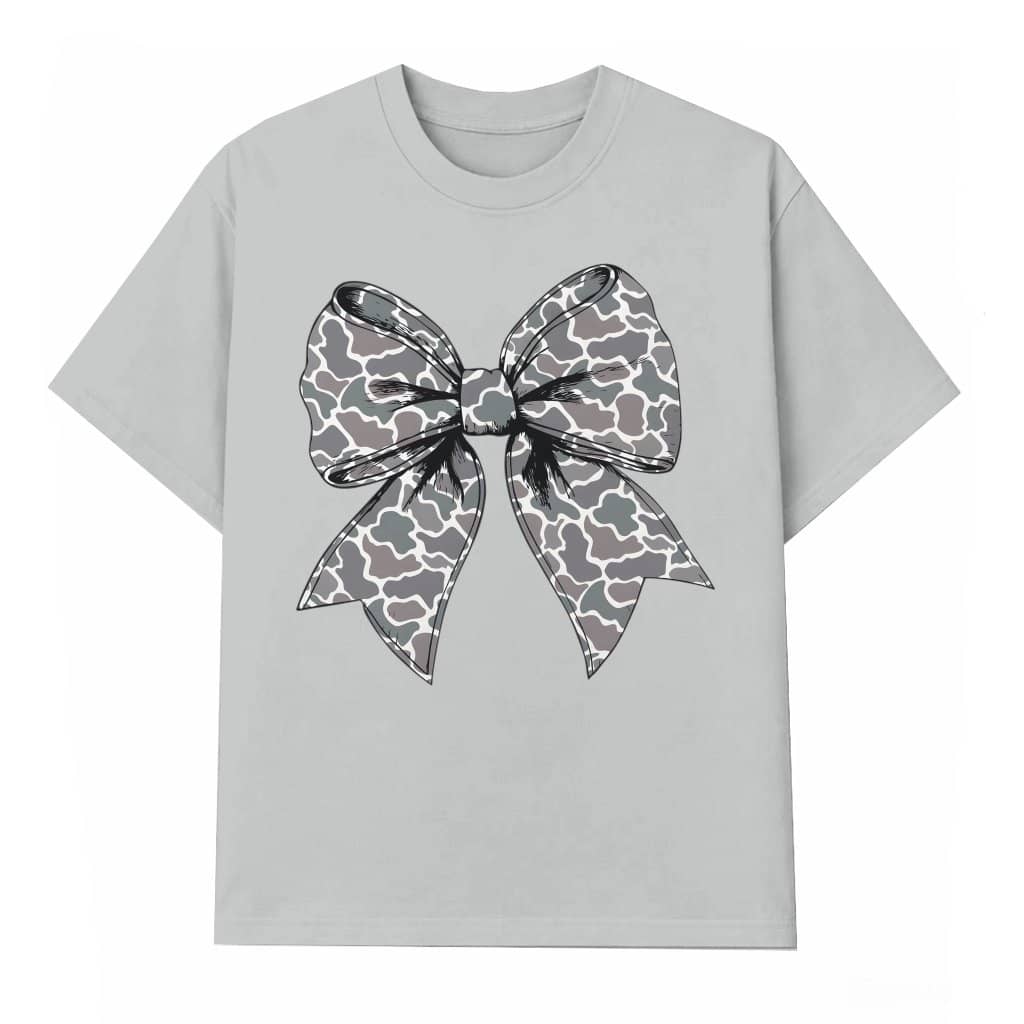 Camo Bow T-shirt – Gift for Women and Teens Trendy Oversized Crewneck