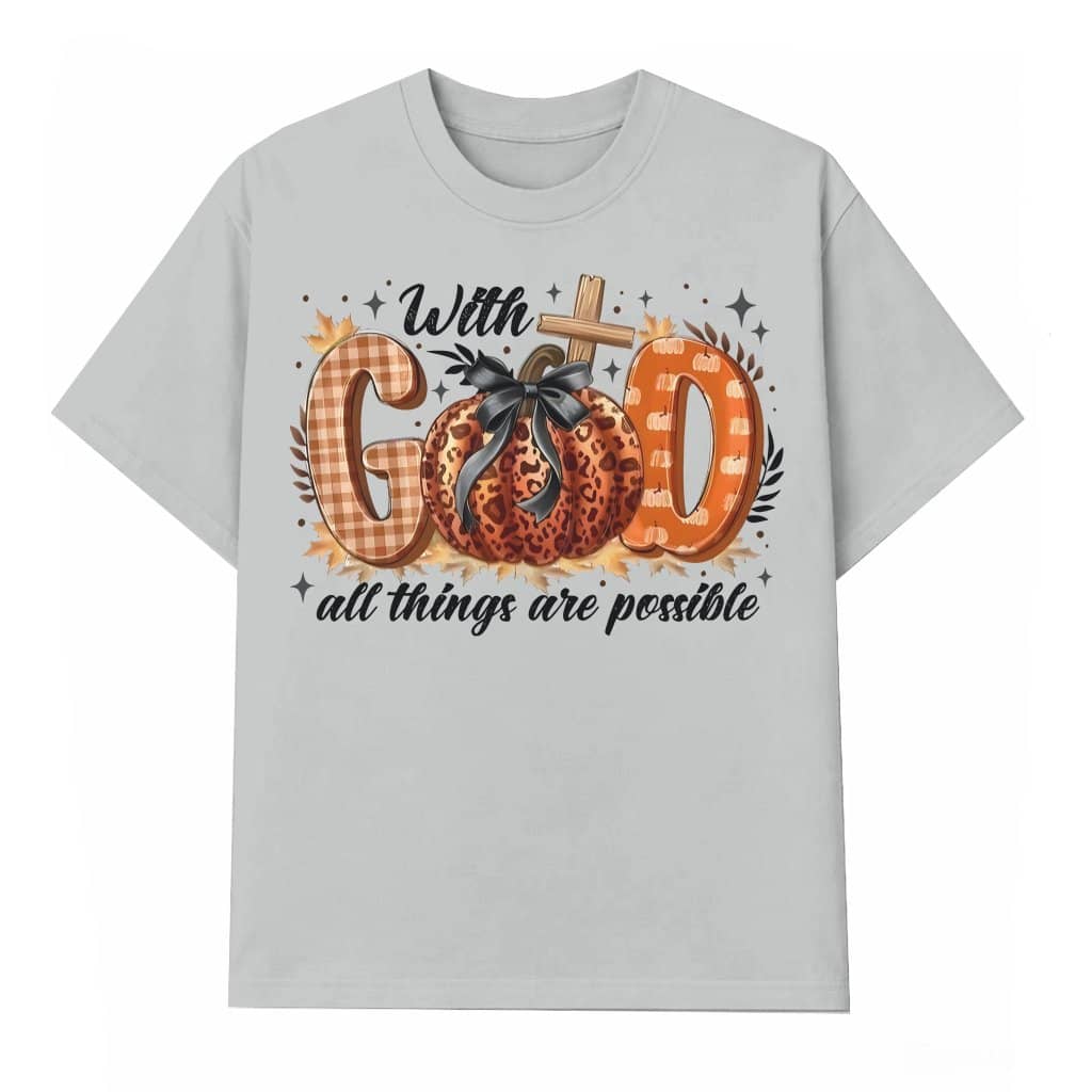 With God All Things Are Possible Christian T-shirt – Fall Retro Leopard Gift