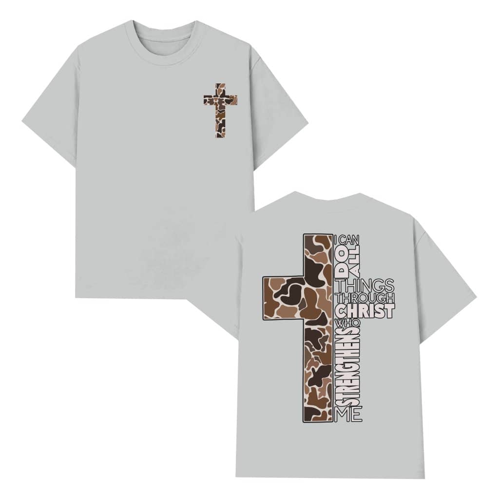 Faithful Camo Cross Philippians 4:13 T-Shirt – Christian Gift for Believers