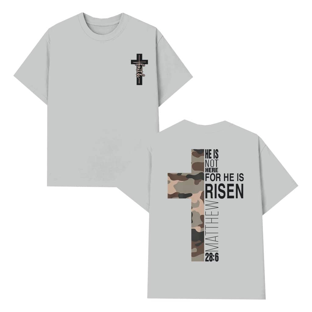 He Is Risen Camo Cross T-shirt – Easter Gift for Men Christian Faith Bible Verse