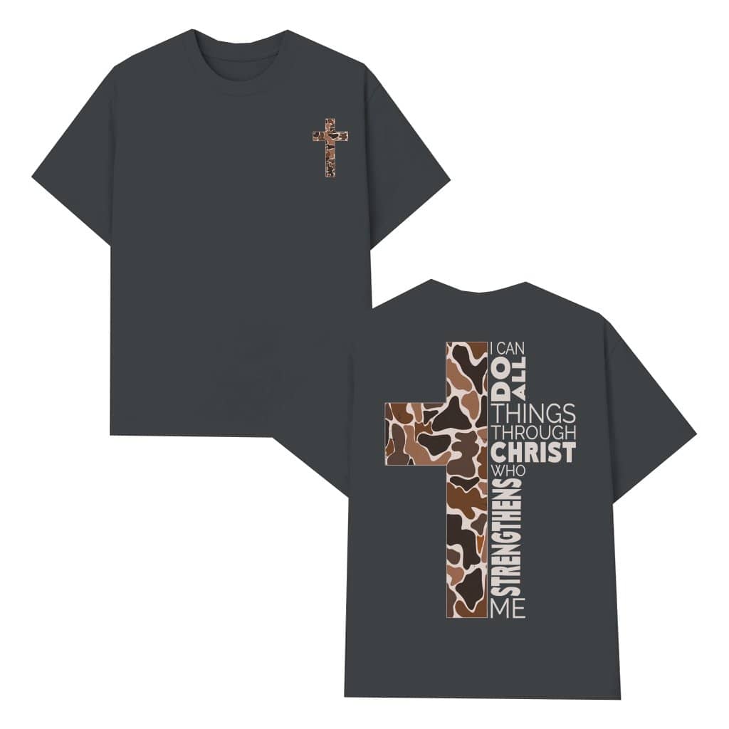 Christian Camo Cross Philippians 4:13 T-shirt – Gift for Faithful Believers & Outdoorsmen