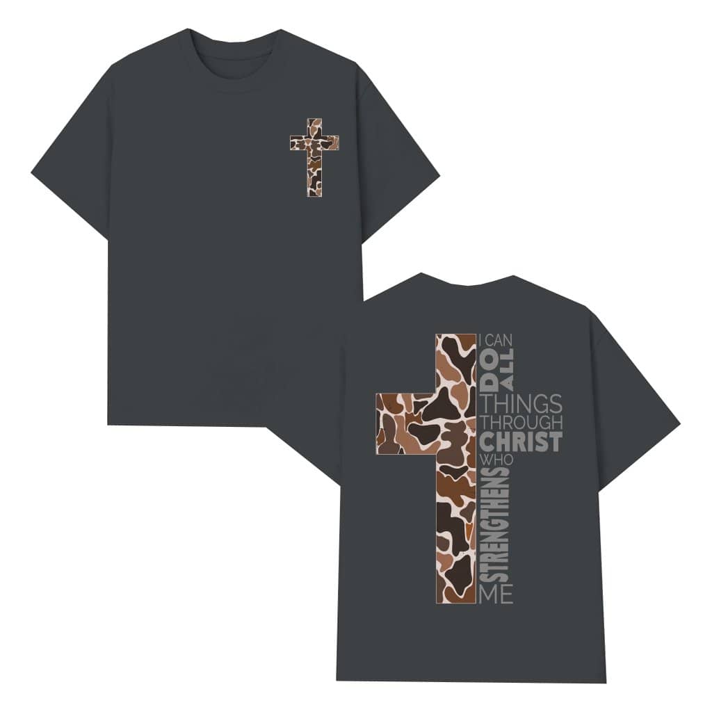 Inspiring Christian Camo Cross Philippians 4:13 T-shirt – Gift for Believers