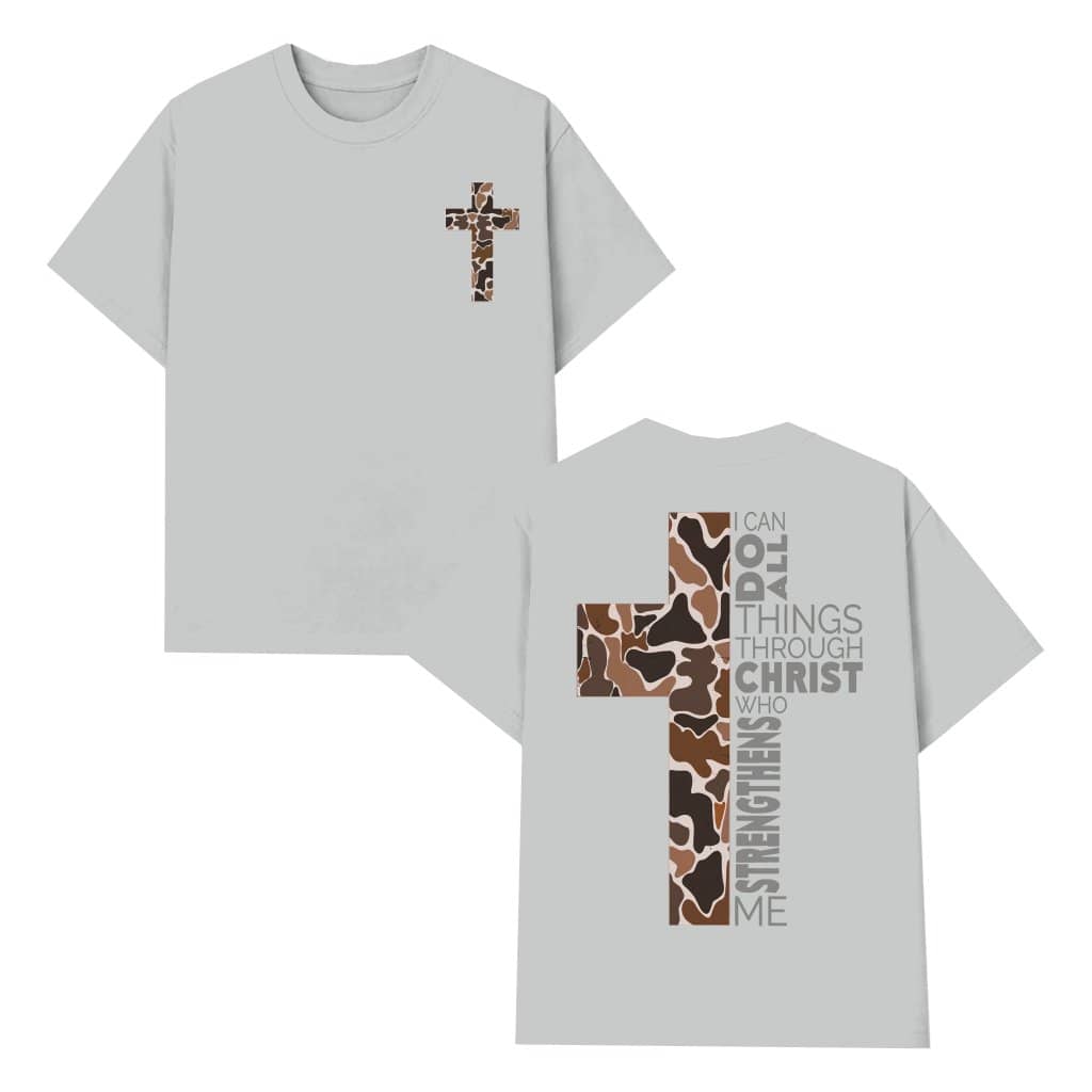 Christian Camo Cross T-shirt – Christian Gift for Outdoorsmen Philippians 4:13 Scripture