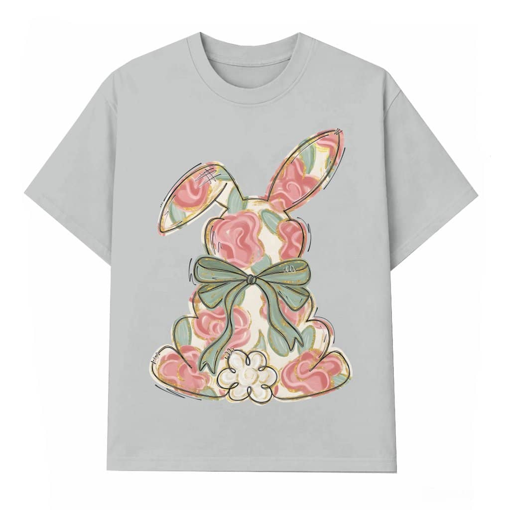 Coquette Bow Rabbit T-shirt – Easter Gift for Girls Floral Bunny Trendy