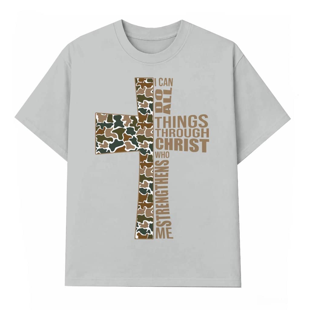 Christian Camo Cross T-shirt – Christian Gift Philippians 4:13 Verse Outdoors