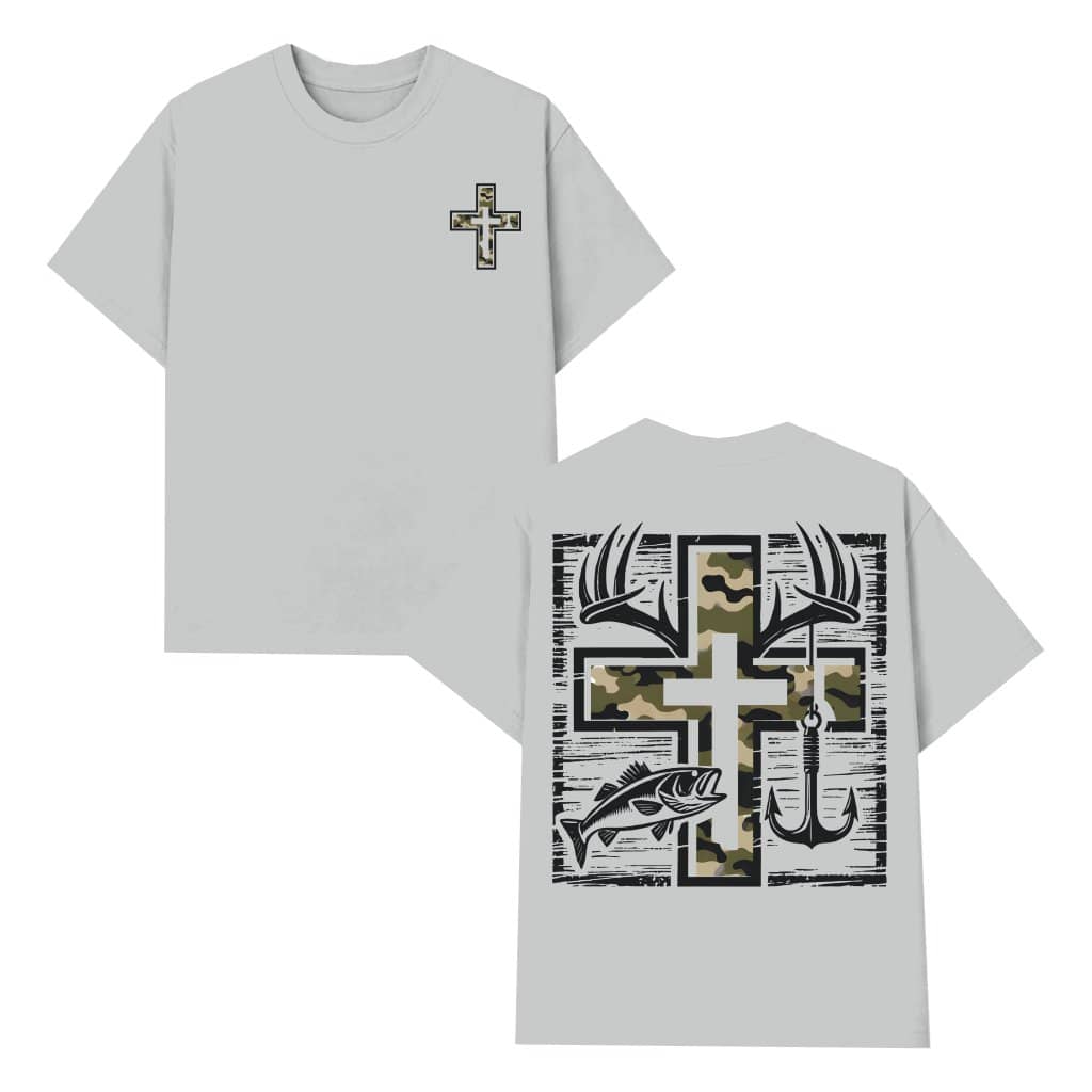 Camo Cross Fishing T-shirt – Gift for Men Christian Patriotic Hunting