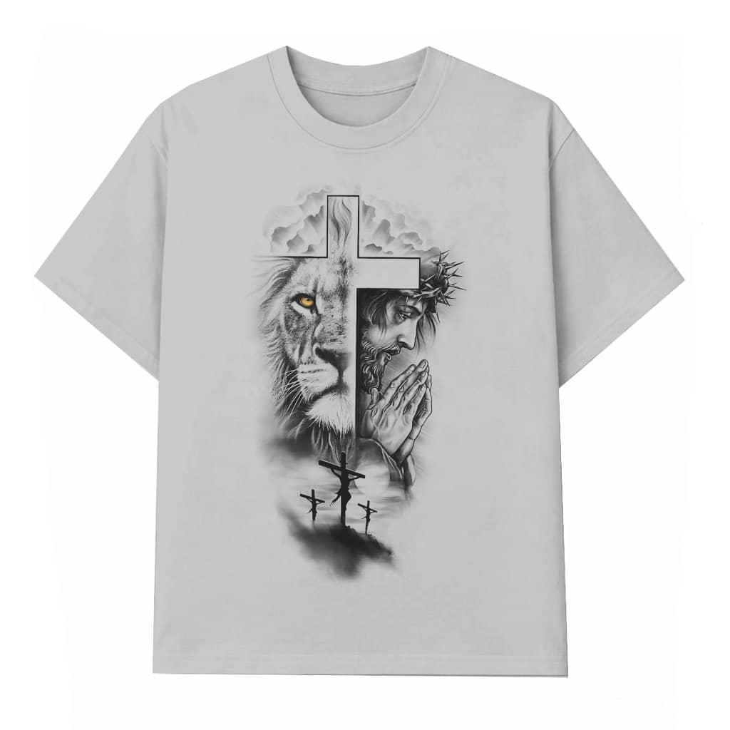 Inspirational Christian T-shirt – Bold Cross Lion Jesus Faith Strength Gift for Christian