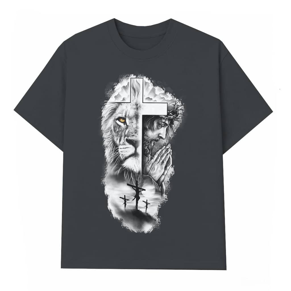 Faith and Strength T-shirt – Christian Gift for Believer Lion Jesus Cross
