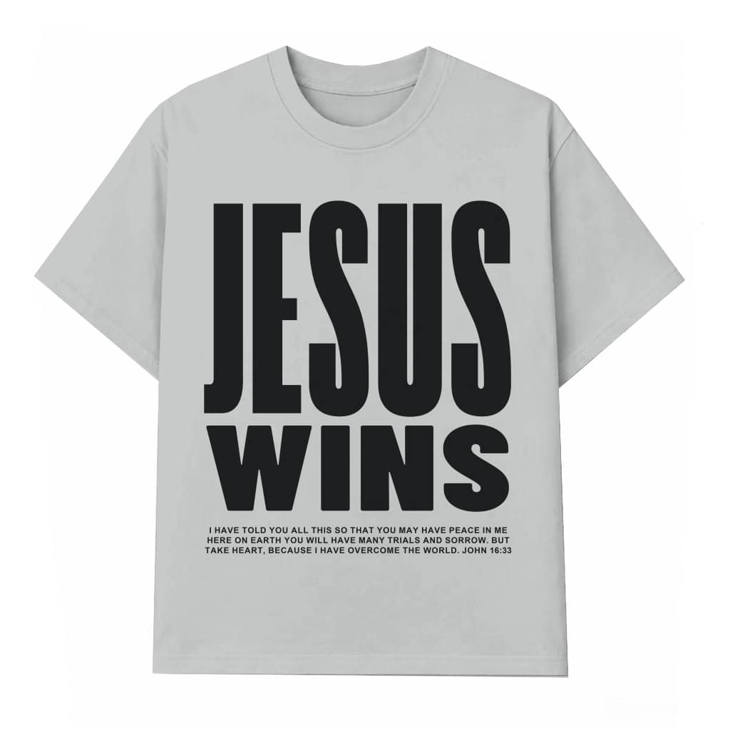 Jesus Wins T-shirt – Christian Gift Oversized Acid Wash Heavyweight