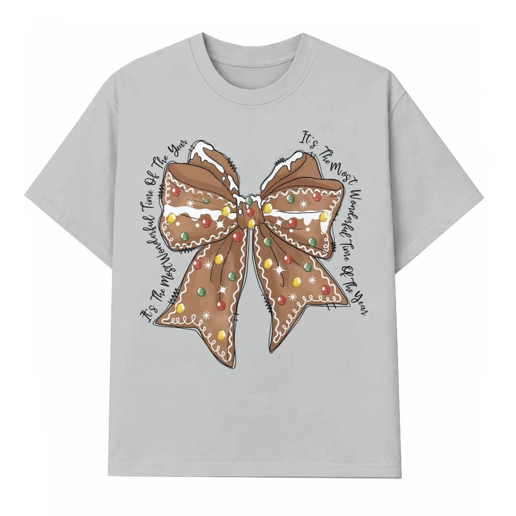 Gingerbread Coquette Bow T-shirt – Christmas Gift for Her