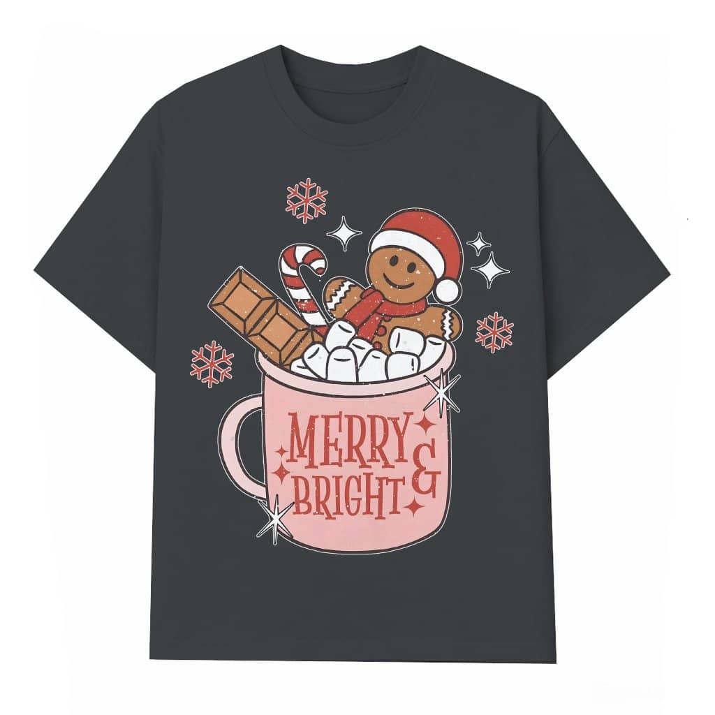 Merry And Bright Hot Chocolate Gingerbread T-Shirt – Cute Christmas Gift