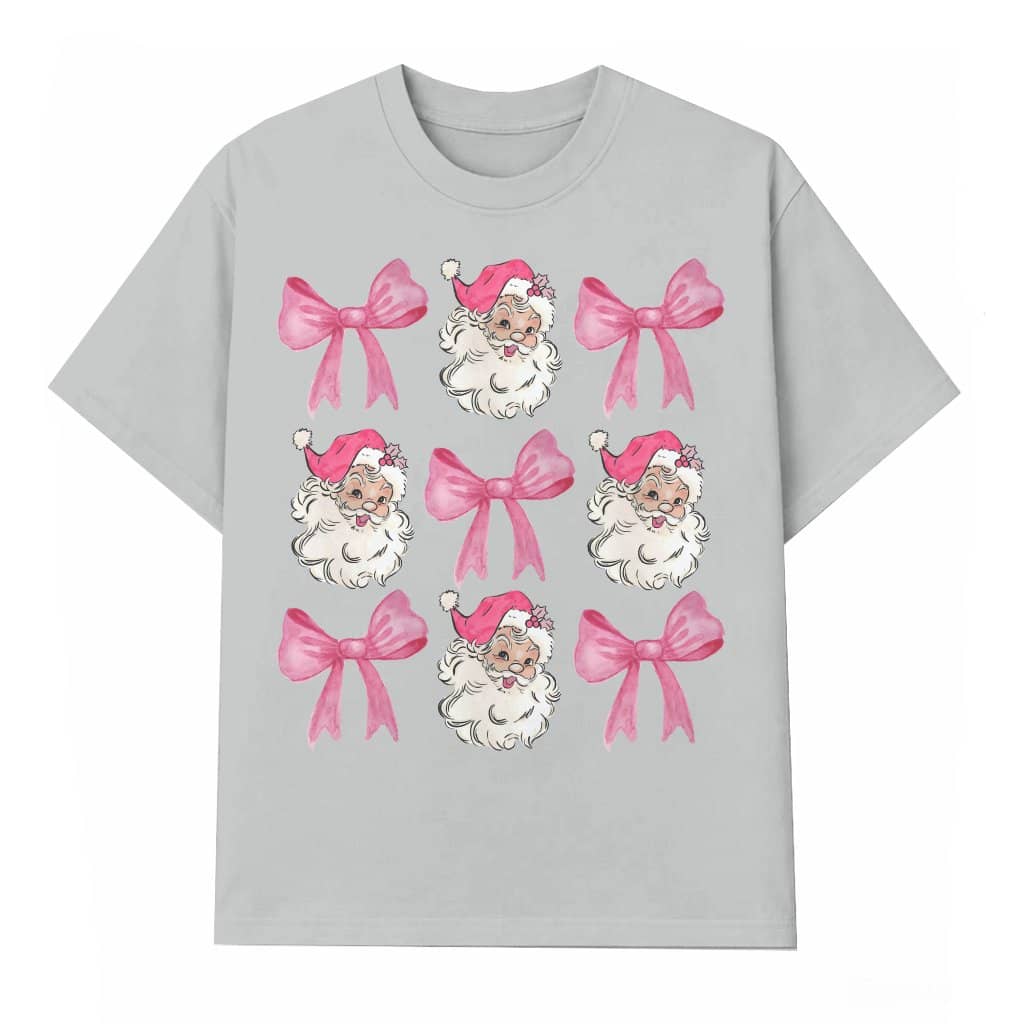 Coquette Santa Pink Bow T-shirt – Christmas Gift for Her Trendy Aesthetic