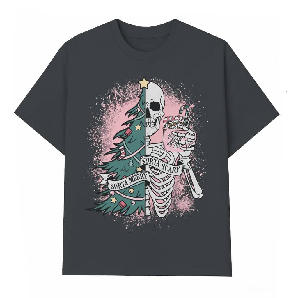 Funny Skeleton T-shirt – Christmas Gift Sorta Scary Sorta Merry