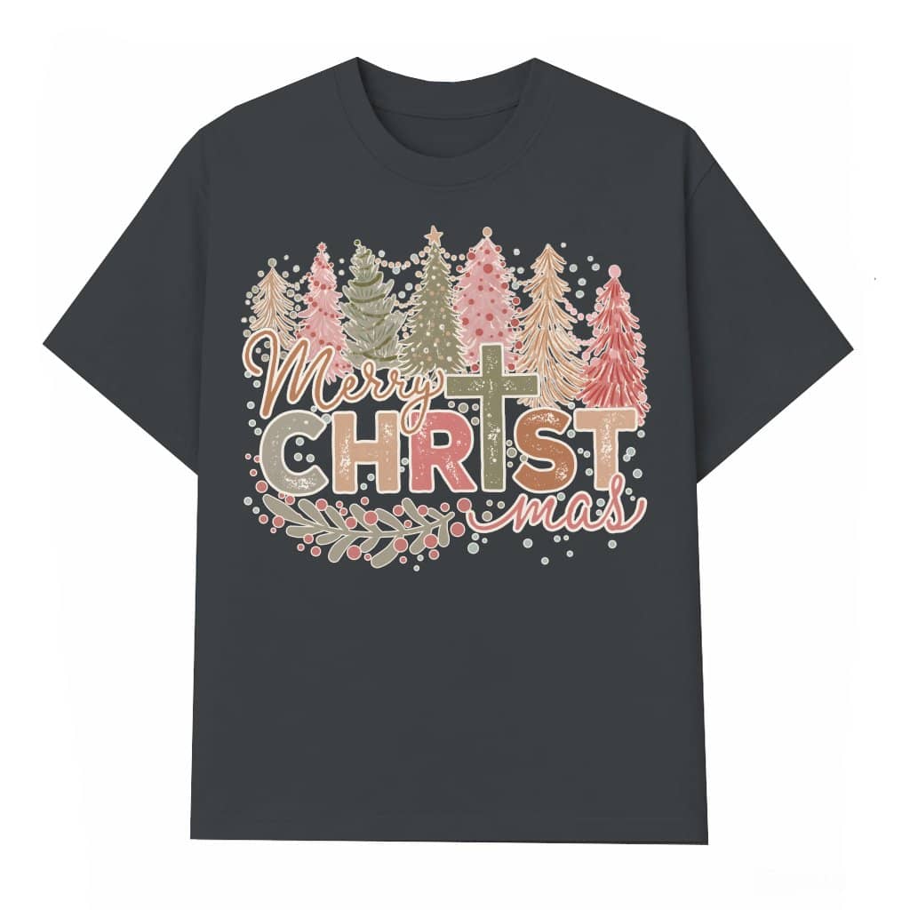 Cute Christmas Tree Letter T-shirt – Christmas Gift for Women