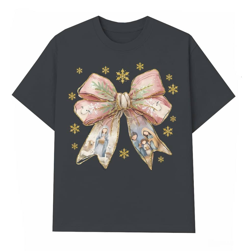 Coquette Glitter Christmas Tree T-shirt – Christmas Gift for Girls Cute Girly