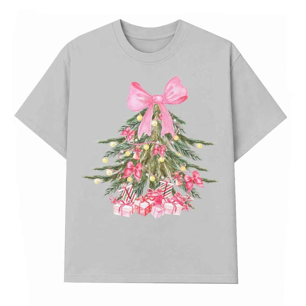 Cute Christmas Tree Bow T-shirt – Christmas Gift for Women