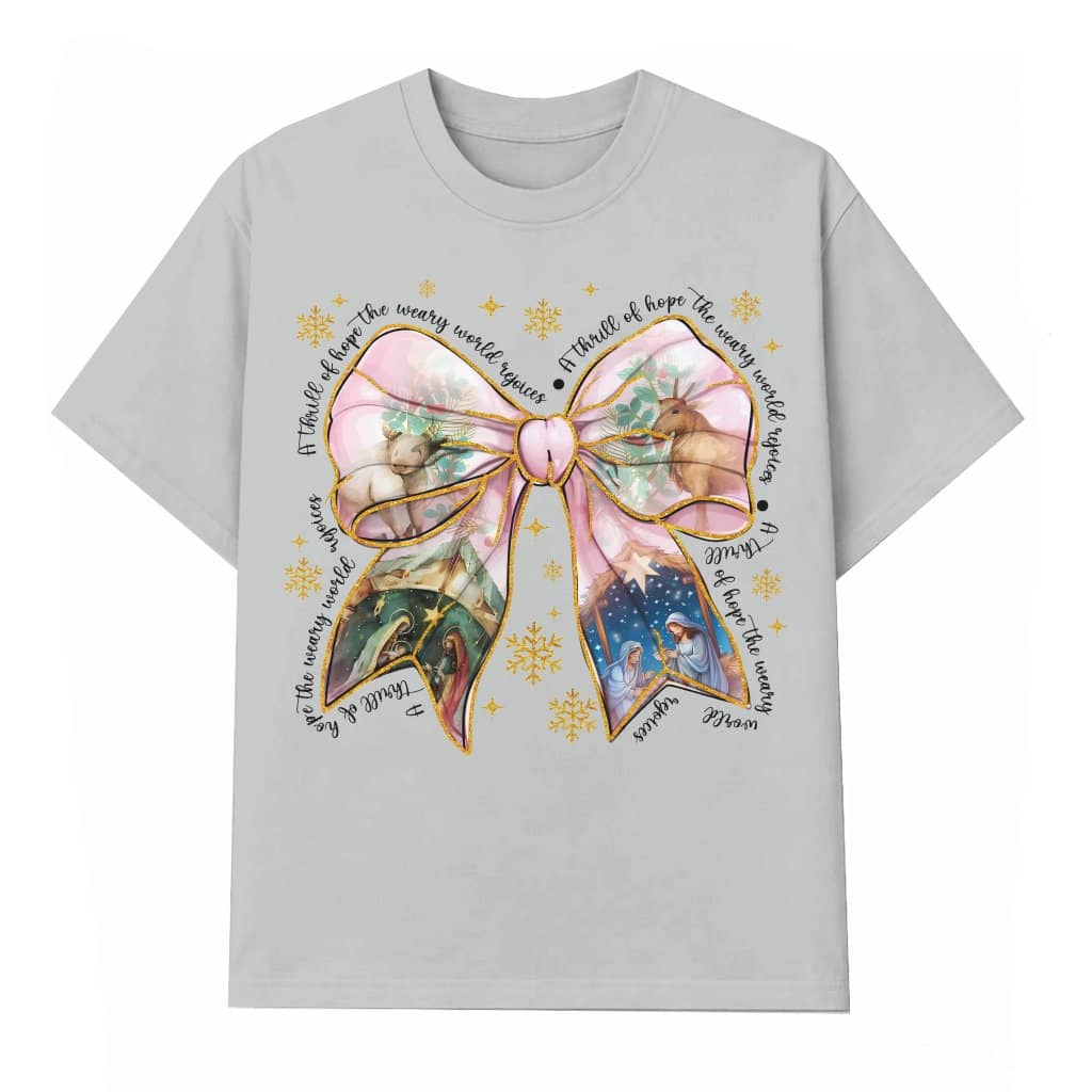 Christian Nativity Scene T-shirt – Christmas Gift Coquette Bow