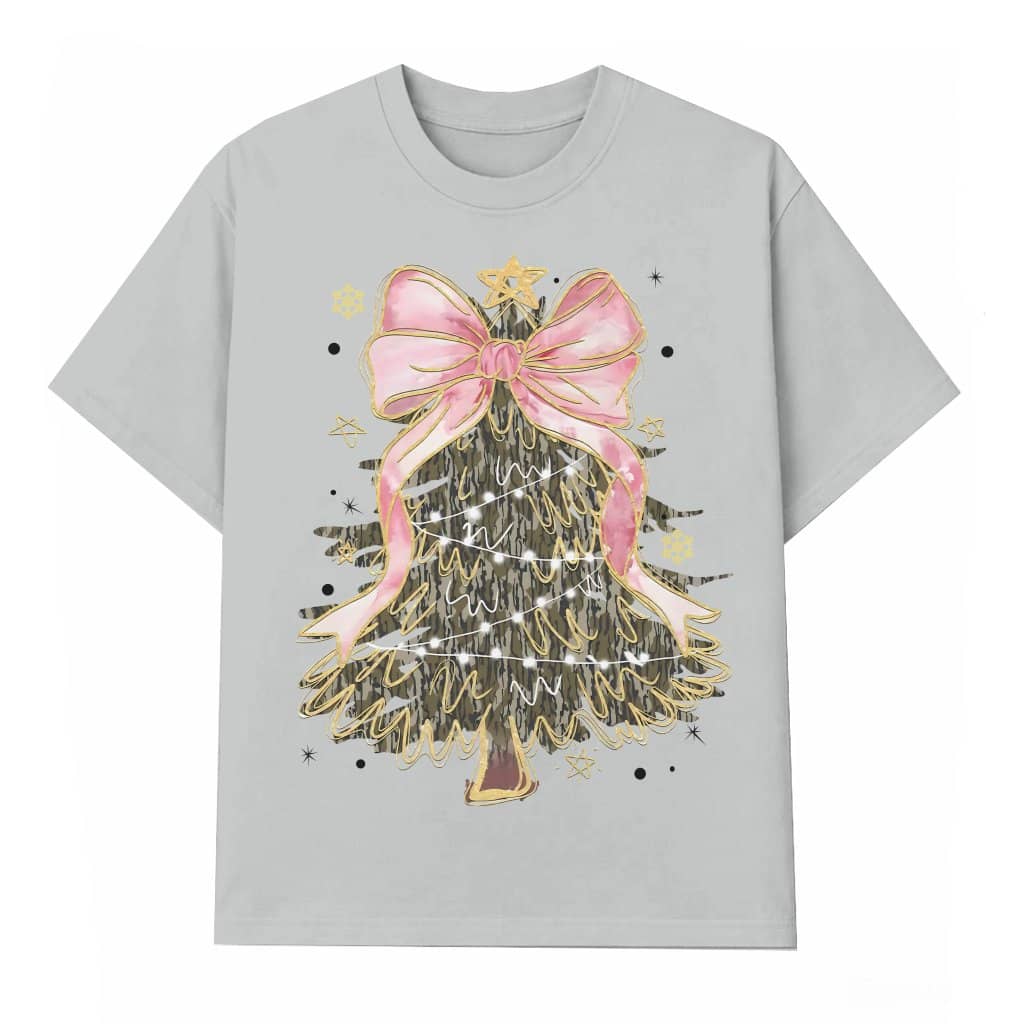Glitter Christmas Tree T-Shirt – Christmas Gift for Women Coquette Bow