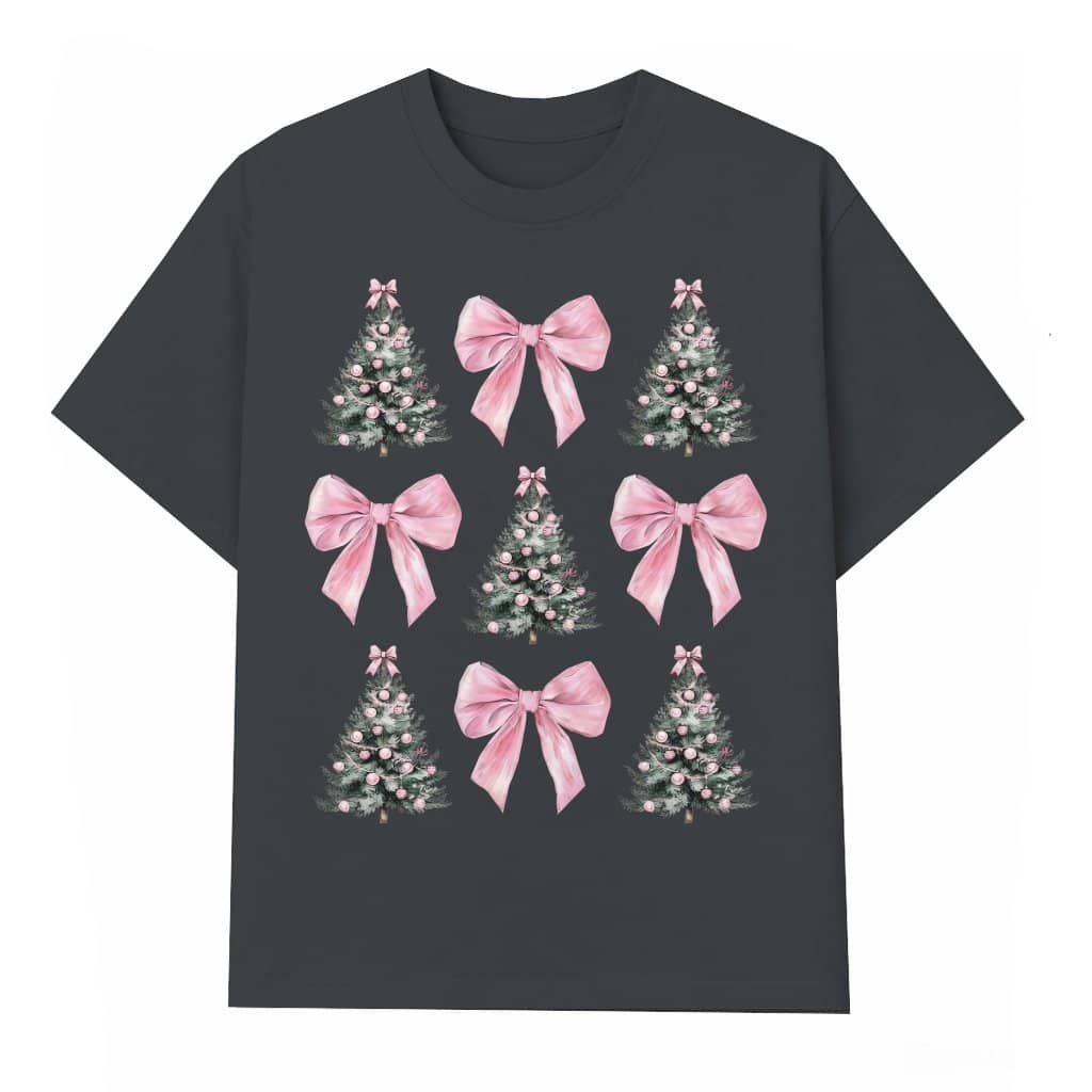 Coquette Bow Christmas Tree T-shirt – Christmas Gift for Her Trendy