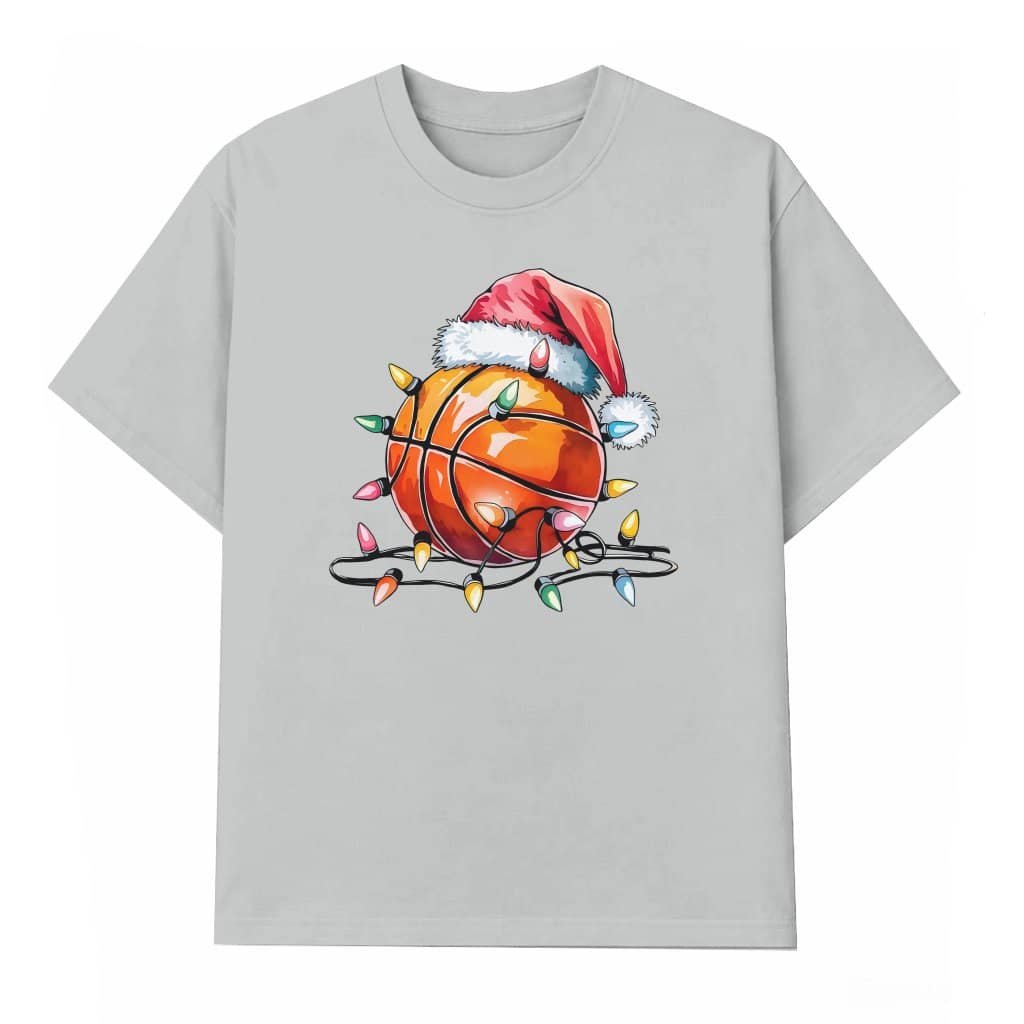 Basketball T-shirt Christmas – Cute Coquette Santa Hat Lights Gift
