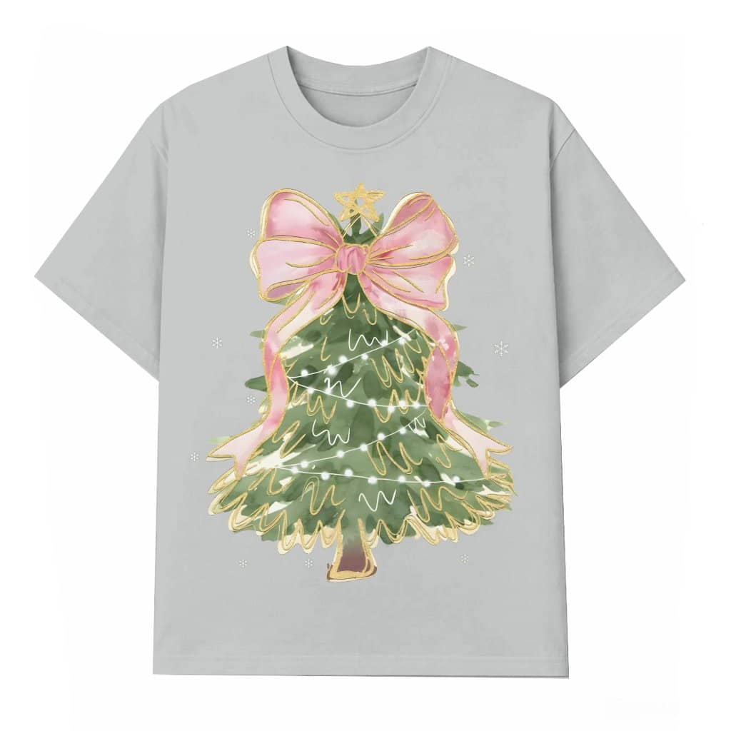 Christmas Tree Bow T-shirt – Christmas Gift for Women Cute