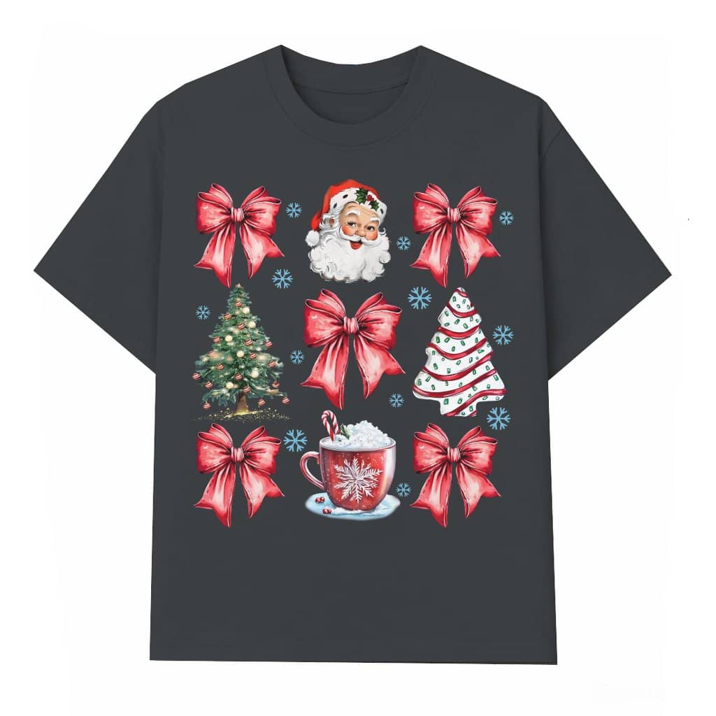 Coquette T-shirt – Christmas Gift for Her Bow Tree Hot Cocoa