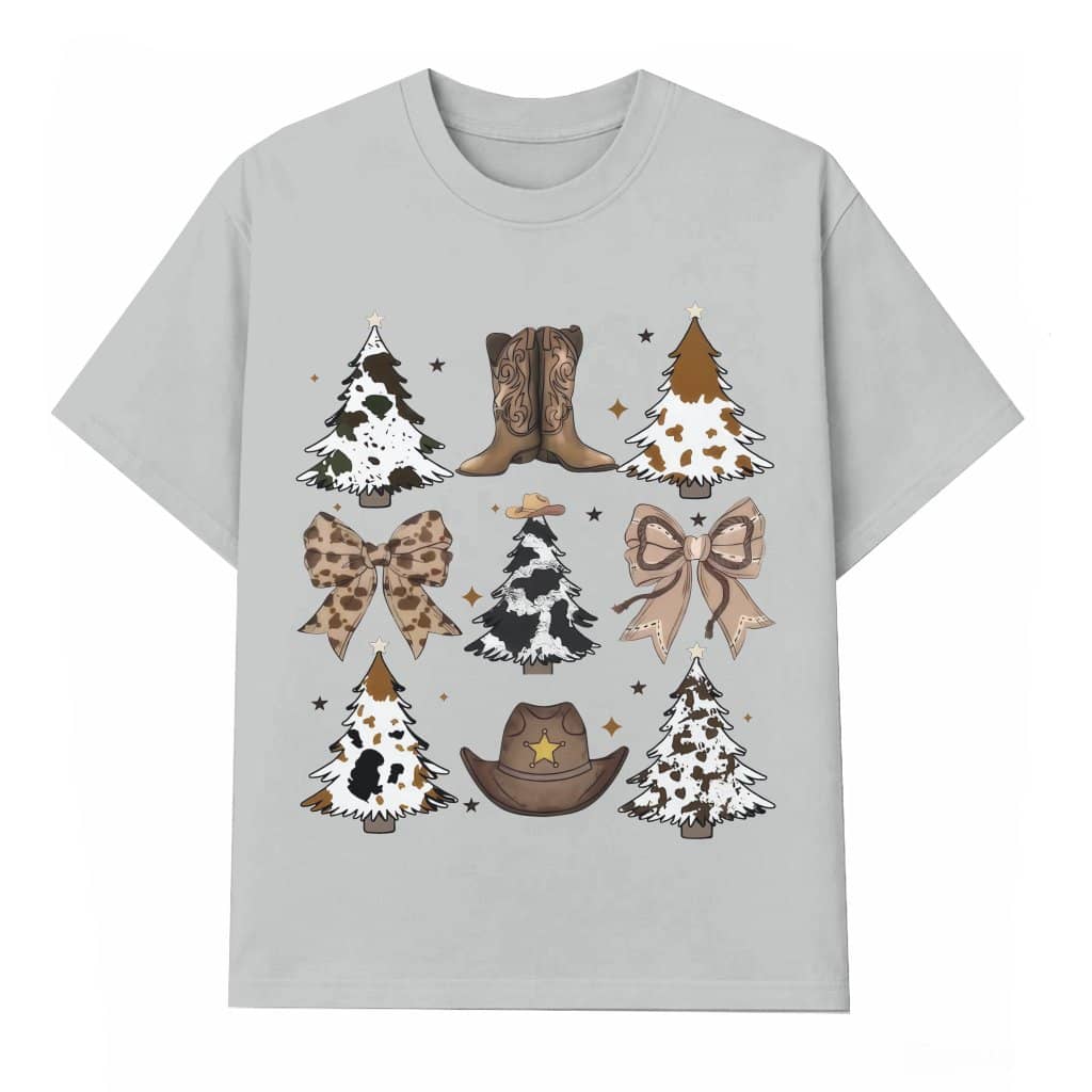 Coquette Western Christmas Tree T-shirt – Christmas Gift for Cowgirl Trendy