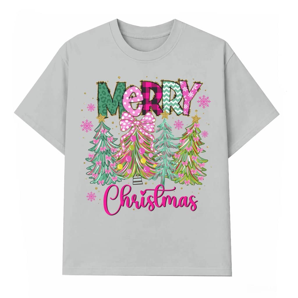 Pink Bow Coquette Christmas Tree T-Shirt – Christmas Gift for Women Girly Style