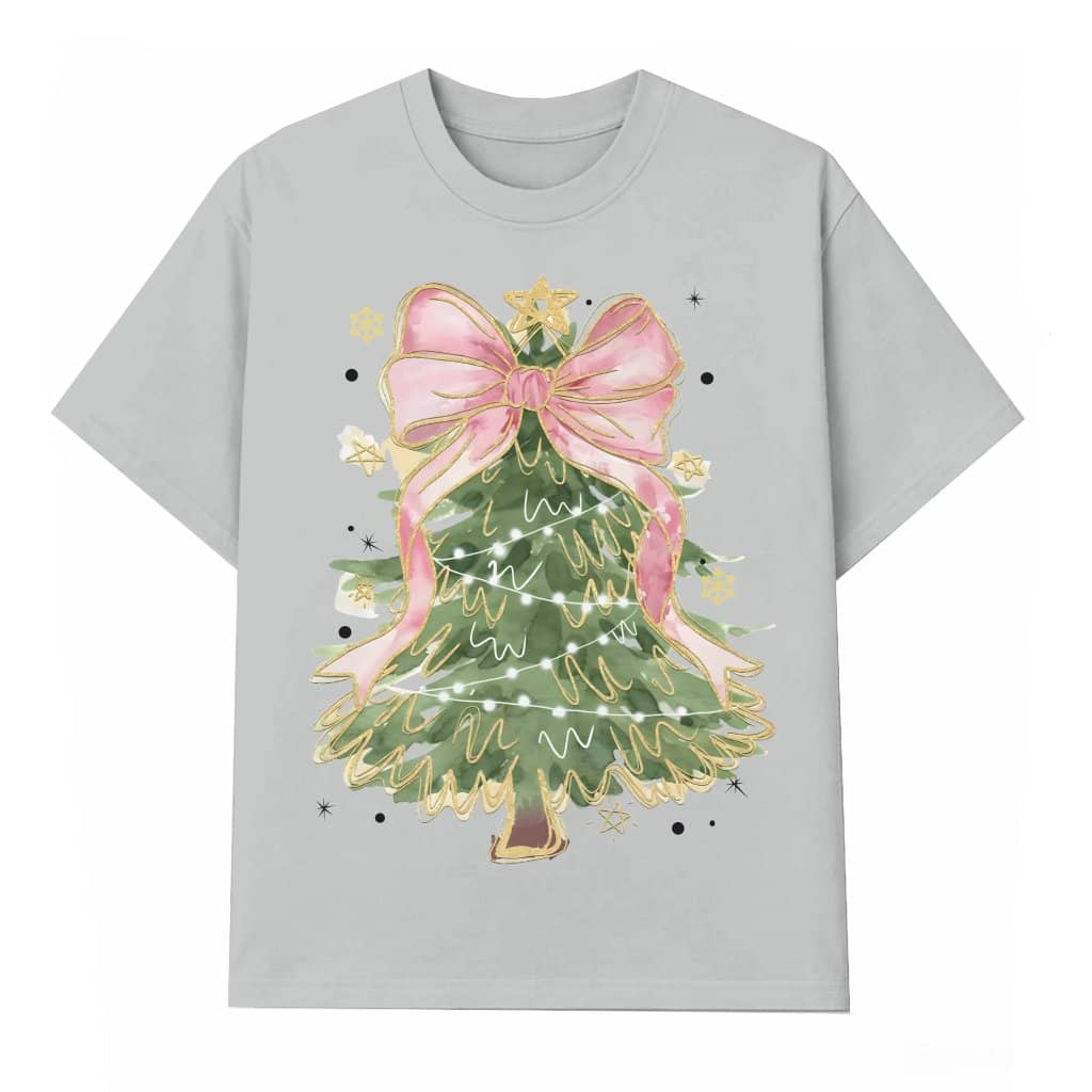 Coquette Christmas Tree T-shirt – Christmas Gift for Her Glitter Bows
