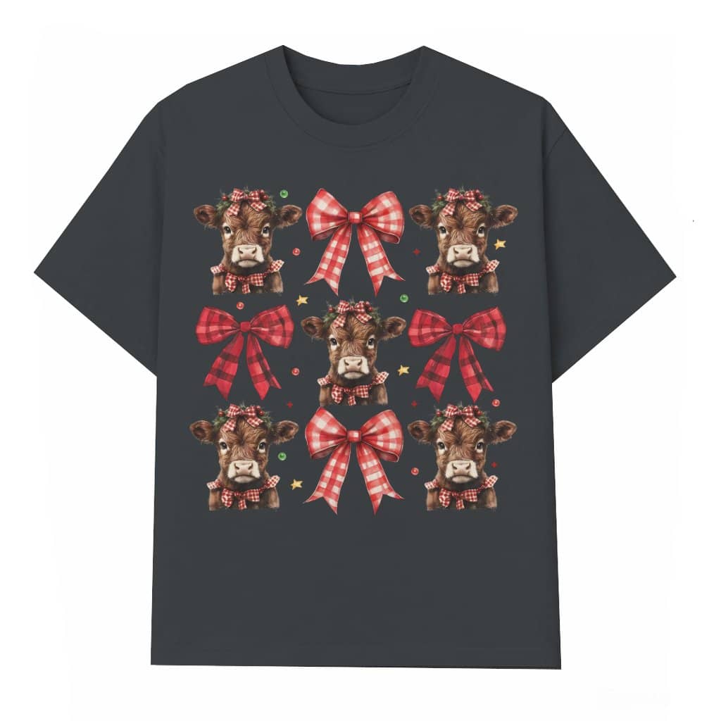 Cute Cow Bow T-shirt – Christmas Gift for Women
