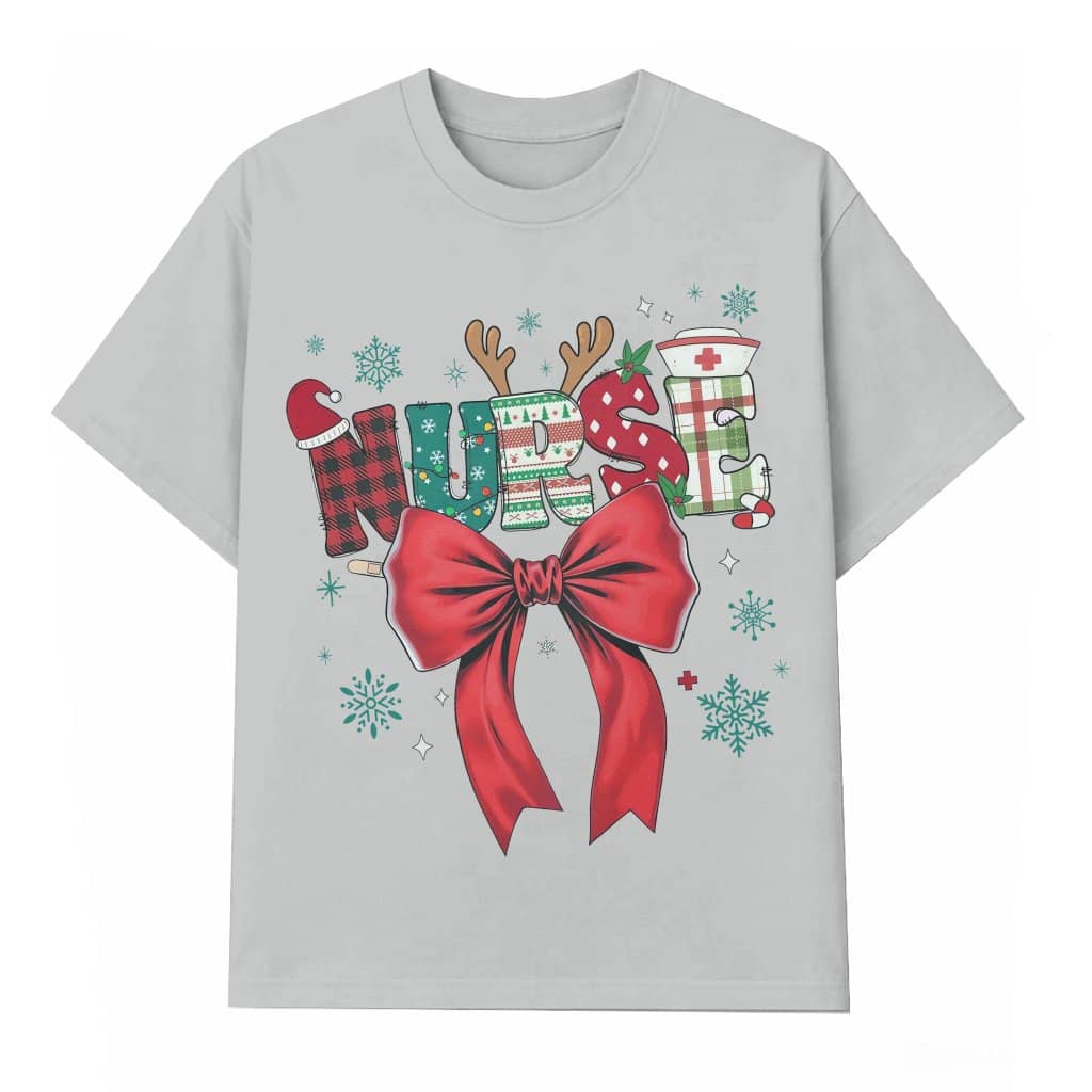 Nurse T-shirt – Christmas Retro Coquette Bow Gift for Nurses