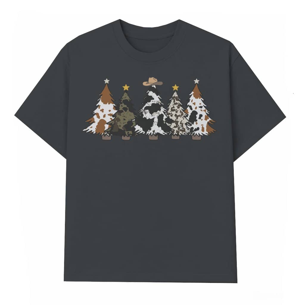 Country Christmas T-shirt – Christmas Gift for Cow Lover Western Cowhide Cute