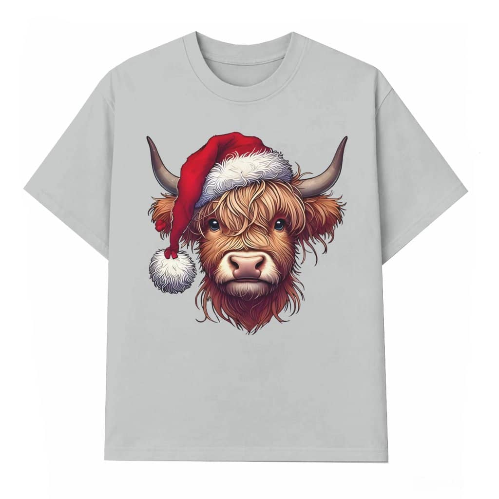 Santa Hat Highland Cow T-Shirt – Christmas Gift Funny Vintage Cute