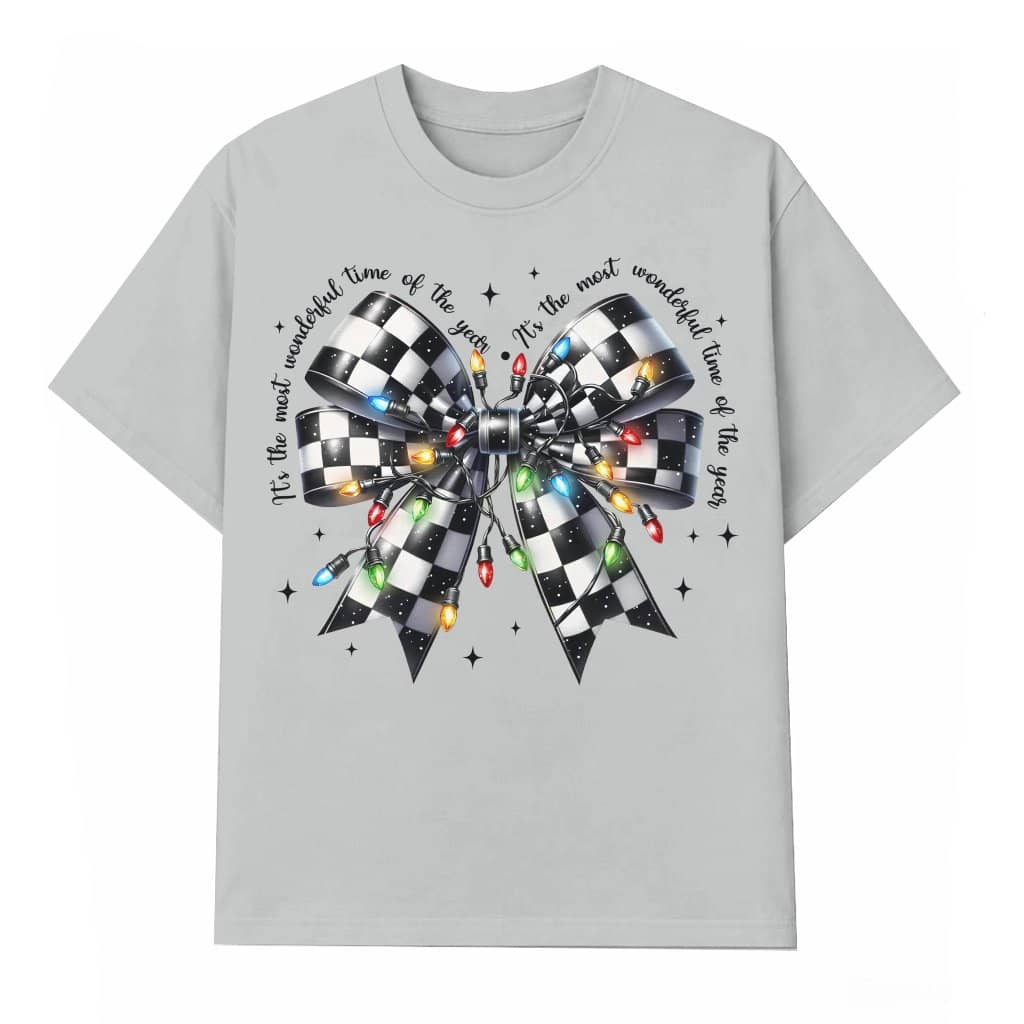 Coquette T-shirt – Christmas Gift Checkered Bow Lights