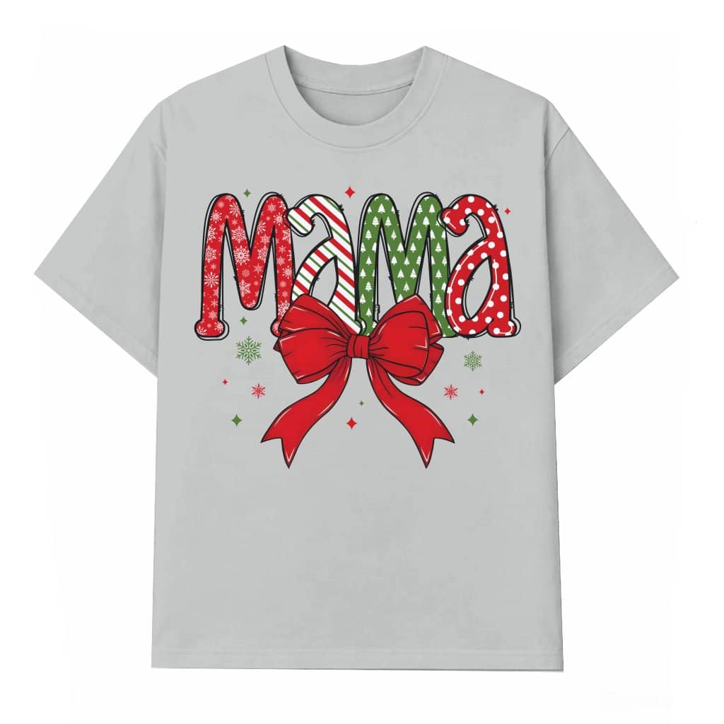 Coquette Mama T-shirt – Christmas Gift for Mama Trendy Cute Mama Claus Bow Top