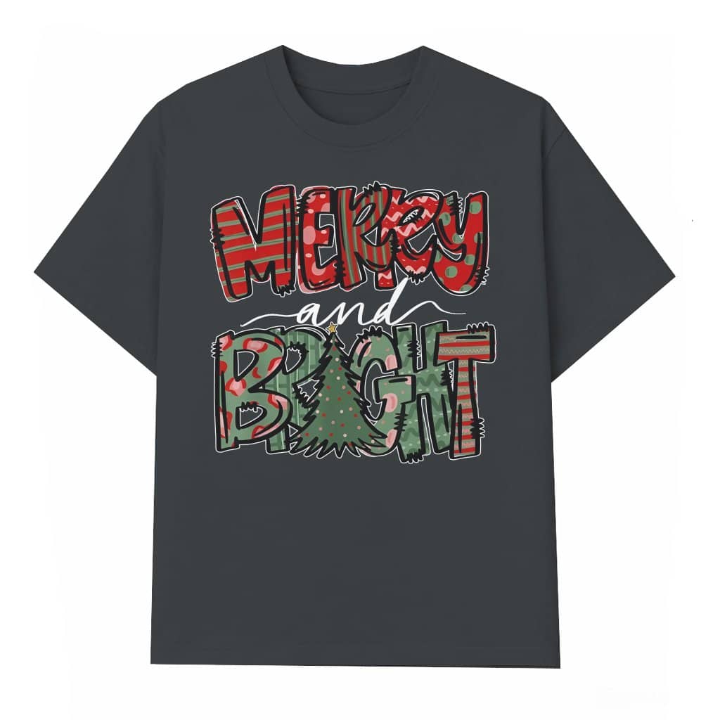 Merry and Bright T-shirt – Christmas Gift for Women Cute