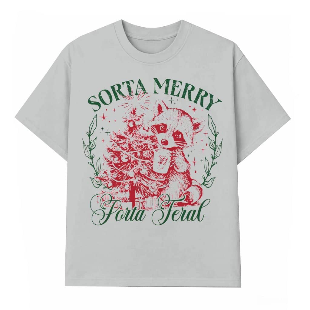 Funny Raccoon Sorta Merry Sorta Feral T-shirt – Christmas Gift Vintage