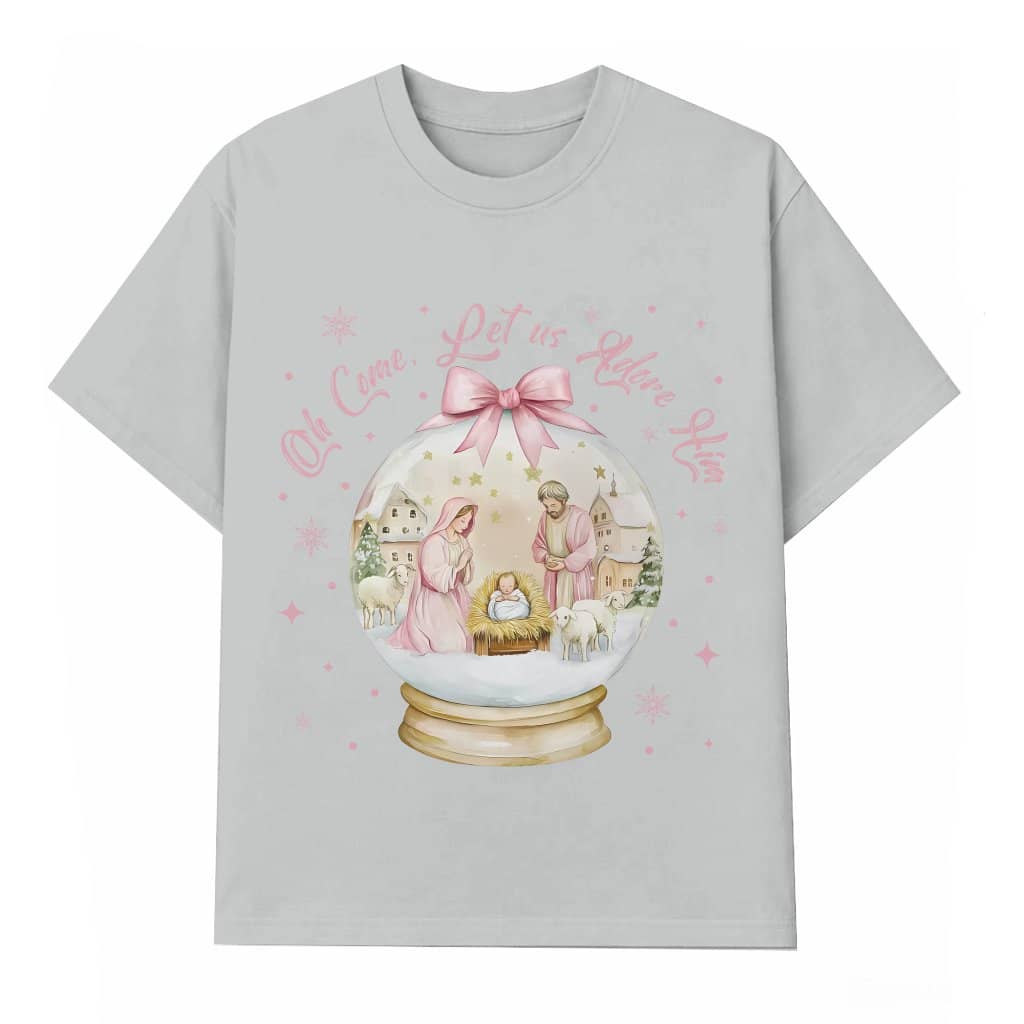 Oh Come Let Us Adore Him T-shirt Christmas Gift – Nativity Scene Religious