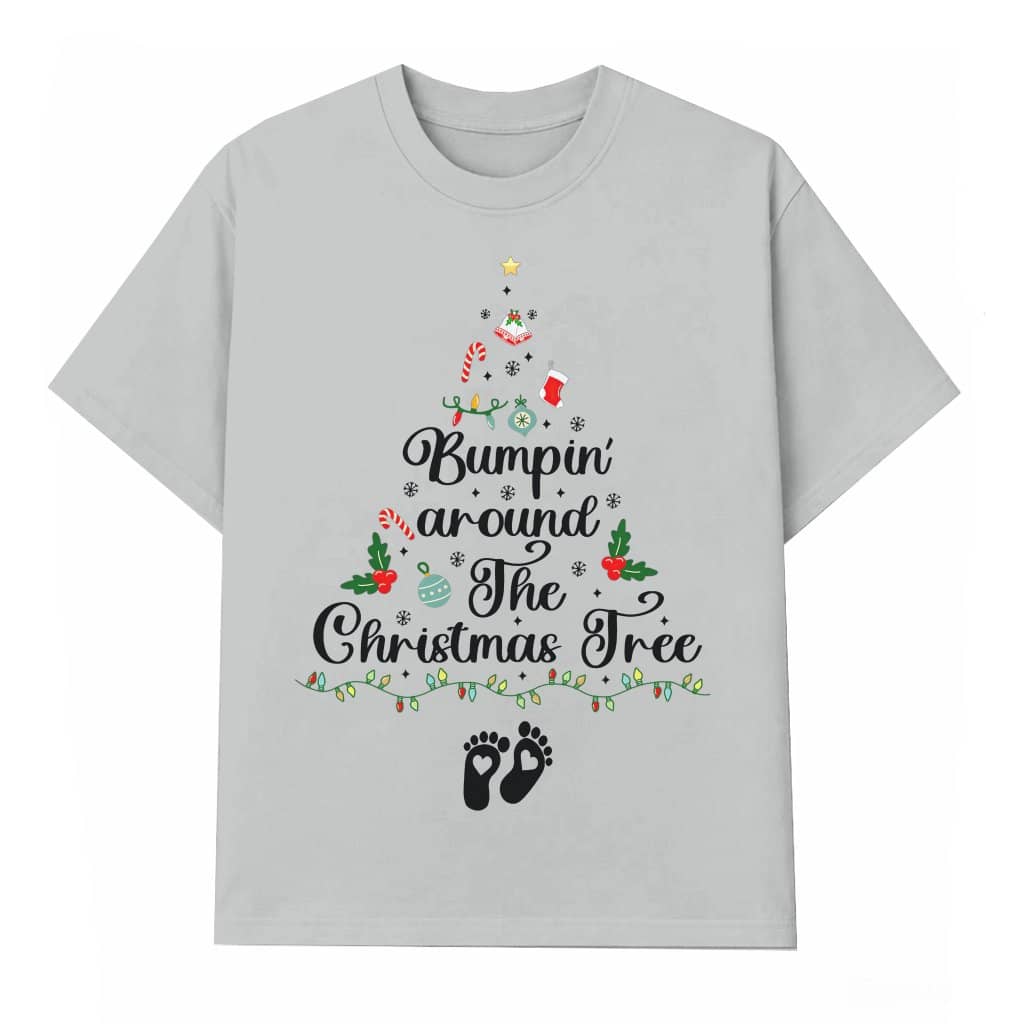 Bumpin Around Tree Pregnancy T-Shirt – Christmas Gift for Expecting Mom Baby Reveal