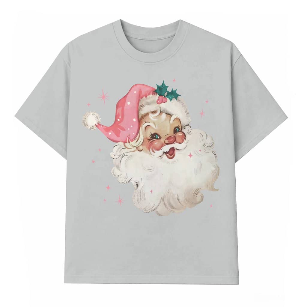 Pink Santa Retro T-shirt – Christmas Gift for Women Vintage Family Holiday