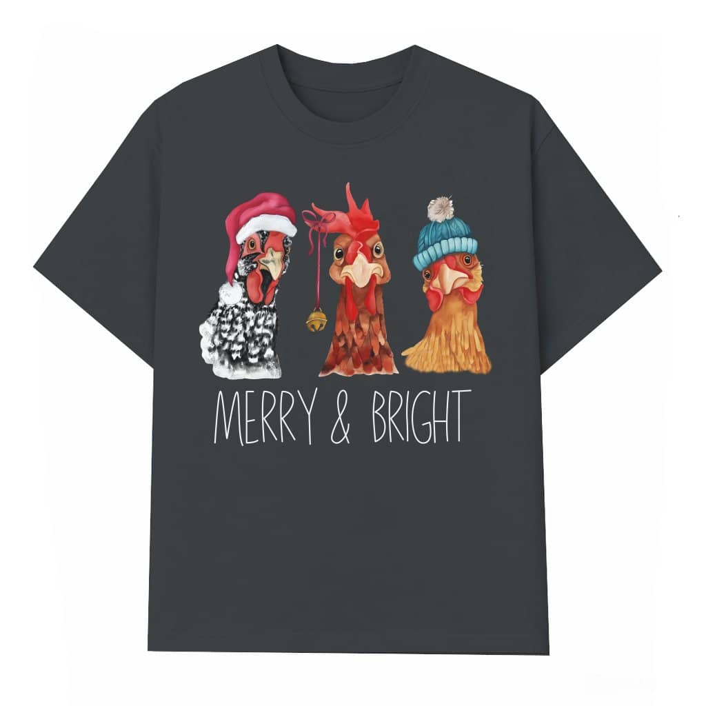 Merry Bright Funny Chickens T-shirt – Christmas Gift for Farm Lovers