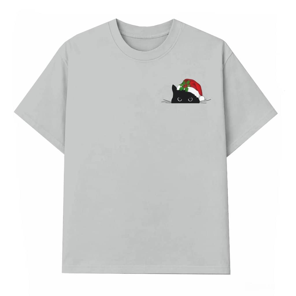 Cute Black Cat Peeking Santa T-shirt – Christmas Gift for Mom Funny