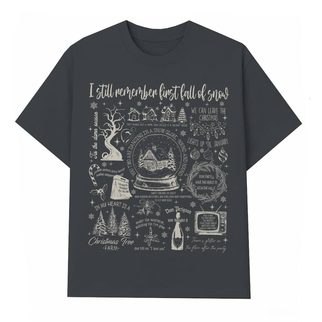 Christmas Song Lyrics Collage Wash Tee – Christmas Gift for Women Cute