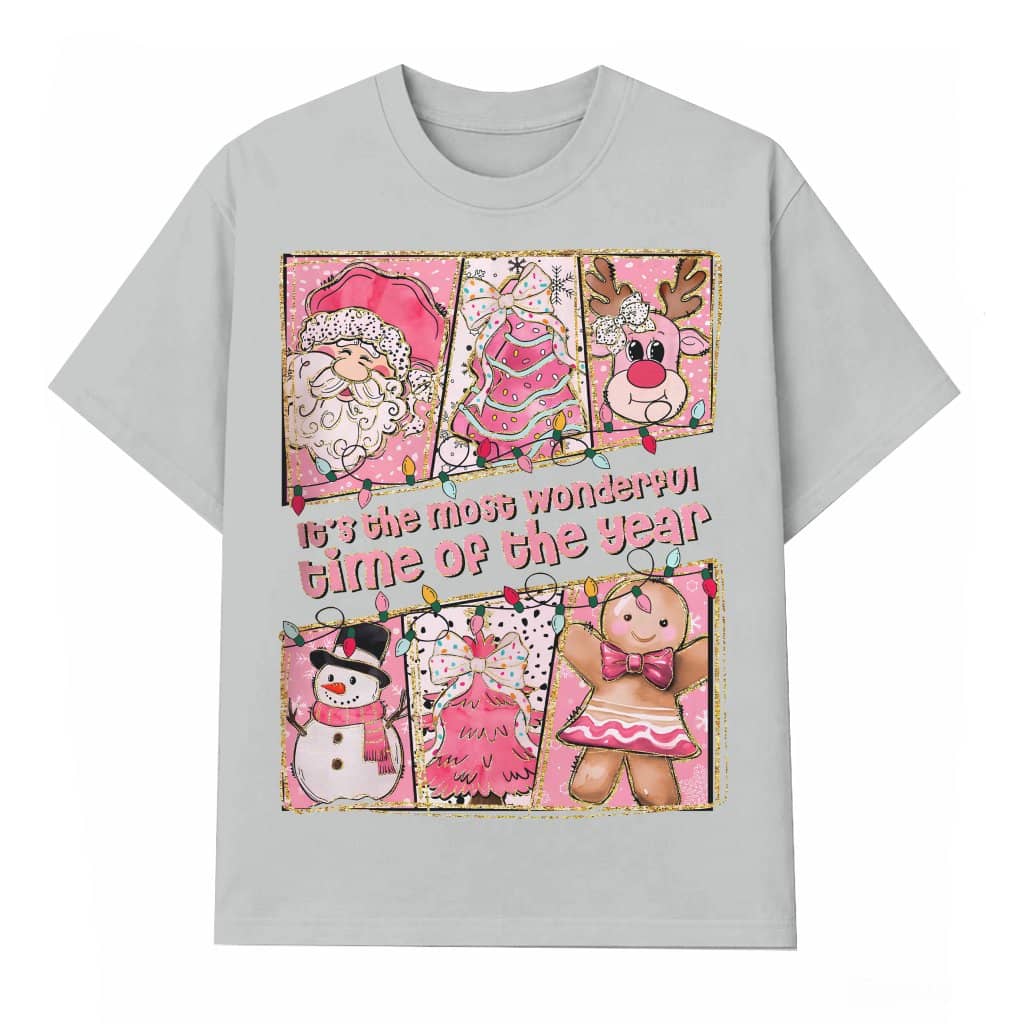 Pink Coquette Bow Reindeer T-shirt – Christmas Most Wonderful Time Gift for Her