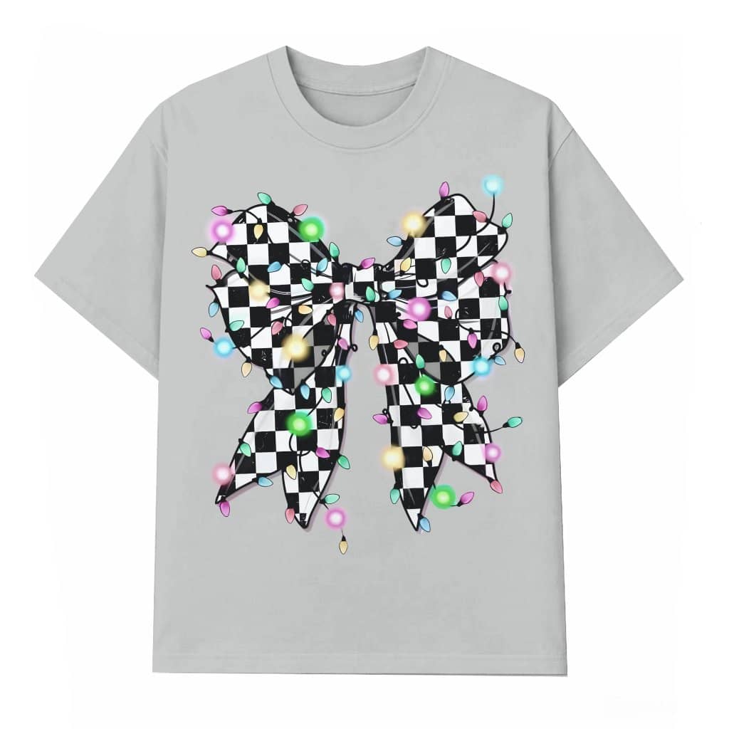 Checkered Coquette Bow T-shirt – Christmas Gift for Her Holiday