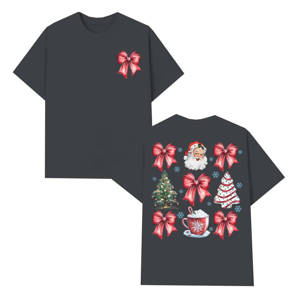 Coquette Christmas Tree T-shirt – Christmas Gift for Women Retro Girly