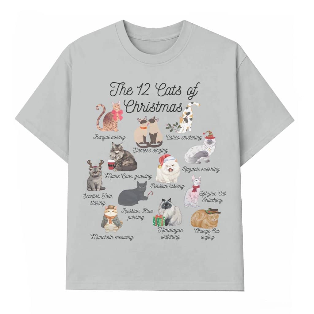Meowy Christmas 12 Cats T-shirt – Christmas Gift for Cat Lover Funny