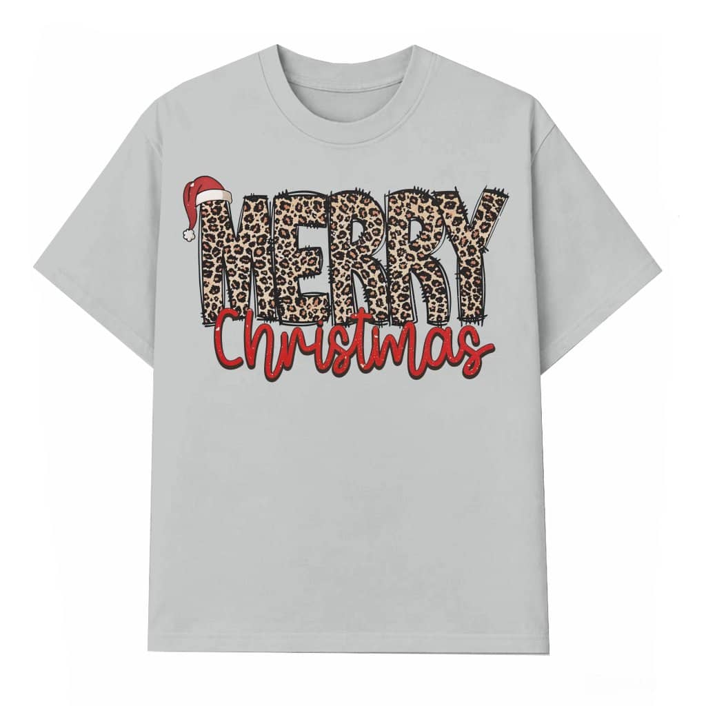 Leopard Print Merry Christmas T-shirt – Christmas Gift for Women
